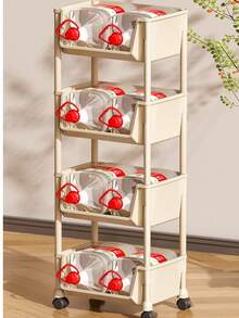 1pc New Thickened Small Trolley Storage Rack, Household Snack Floor-Standing Multi-Layer Living Room Storage Bookshelf, Mobile Kitchen Fruit & Vegetable Basket Shelf, Also Suitable For Kitchen Storage - Multicolor - View 6
