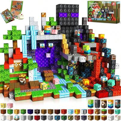 100 à 300 pièces Ensemble de blocs de construction magnétiques pour la scène de la forêt infernale, cubes pixel créatifs DIY, jouet éducatif, kit d'apprentissage STEM pour enfants de 3 à 12 ans, cadeaux de rentrée scolaire/Halloween pour garçons et filles