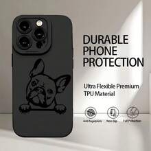 Funda de teléfono mate con diseño de perro luchador francés, impreso con tinta UV, que ofrece protección completa de 360 grados para varios modelos de , incluyendo 17, 16, 11, 12, 13, 14, 15 Pro Max,  Plus, SE y Mini. También está disponible una versión con patrón de planta en maceta con las mismas especificaciones. - Negro - Ver 1