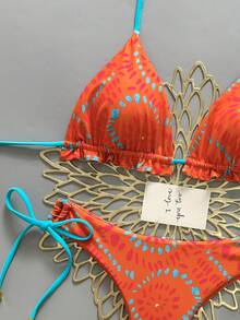Bộ bikini hai mảnh màu trơn, kiểu dáng giản dị, thanh lịch, gợi cảm, buộc dây, đính hạt ngọc trai và chấm bi, phong cách Bohemian, thích hợp mặc đi biển, nghỉ dưỡng, du lịch mùa xuân/hè. - trái cam - Xem 5