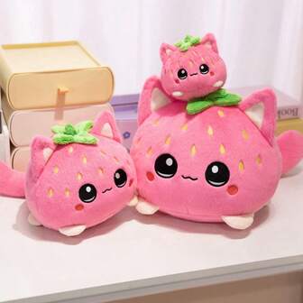 1 Stück süße Cartoon Erdbeere Katze Plüschpuppe, niedliche Erdbeere Katze Kuscheltier Kissen, Sofakissen, Kinderpuppe, Geburtstagsgeschenk für Freundin, beste Freundin, Valentinstag Geschenk