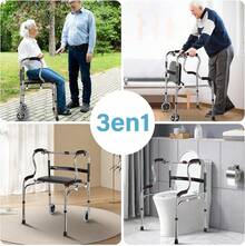 Andador Plegable con Ruedas, Andador Altura Ajustable, Andadera para Adulto Mayor con Manijas Antideslizantes Asiento Cómodo, Apoyabrazos de Doble capa, Soporta 150 kg - Con ruedas B - Ver 10