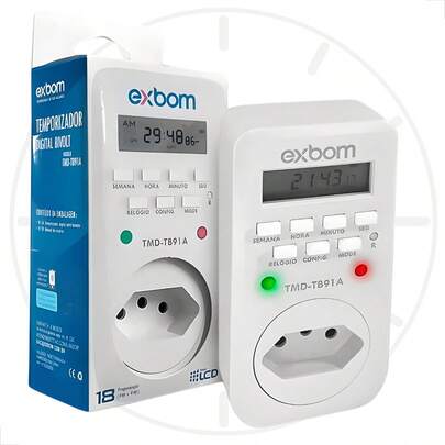 Temporizador Digital Programável Bivolt 110/220V com Tomada – Timer Automático LCD para Ligar e Desligar Aparelhos, Economia de Energia, 10A