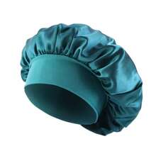 Women's Solid Color Wide Brim Elastic Polyester Satin Sleep Cap, Single Layer Soft Silk-Feel Hair Cap, Suitable For Curly Hair Night Care - Multicolor - View 9