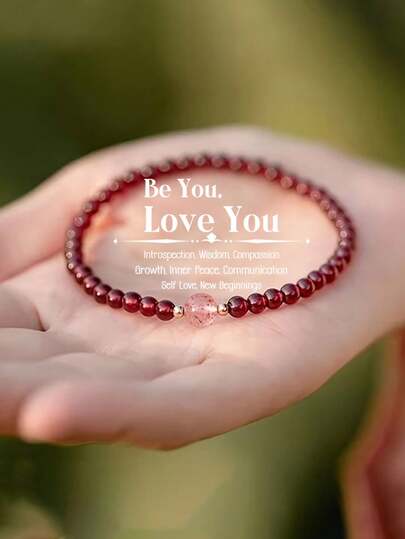 1件石榴石串珠手链，搭配草莓石英 - DIY女士手链礼物
