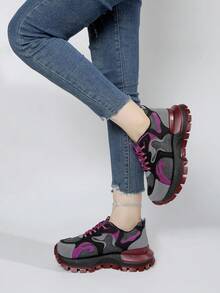 New Thick Sole Elevated Women's Outdoor Non-Slip Comfortable Casual Chunky Sneakers - Purple - View 4