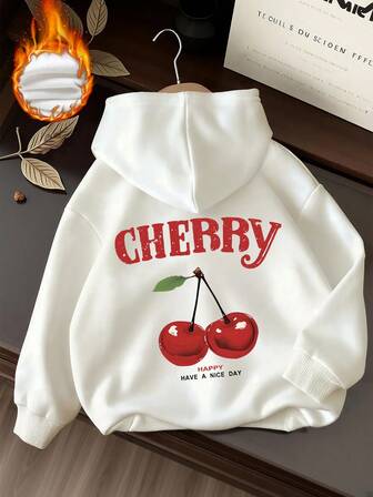 Höst- och vintertröja med långärmad huva och körsbärsmönster för kvinnor, en avslappnad och lös multifunktionell topp i semesterstil, lämplig för vardagsbruk i moderiktiga höstkläder för kvinnor.