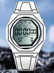 Stylish Line Design Anime Inspired Digital Alarm Watch, Minimalist Cartoon Outdoor Sports Watch - A - View 1