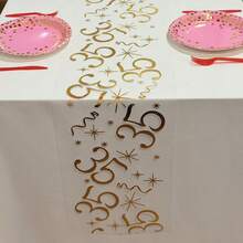 1pc Gold Foil Number Birthday Table Runner, 6/16/20/25/35/45/55/65/75/85 Years Old Birthday Party Decoration, Anniversary Retirement Party Supplies, Birthday Celebration, Father's Day, Mother's Day - Gold - View 14