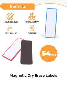 9/27/54pcs Magnetic Dry Erase Labels,Colorful Name Tags,Flexible Reusable Magnetic Label Stickers,Blank Writable Erasable Cards,For White Board, Refrigerator, Locker,Home, Office, Garage,Shelf,Bus - Multicolor - View 3