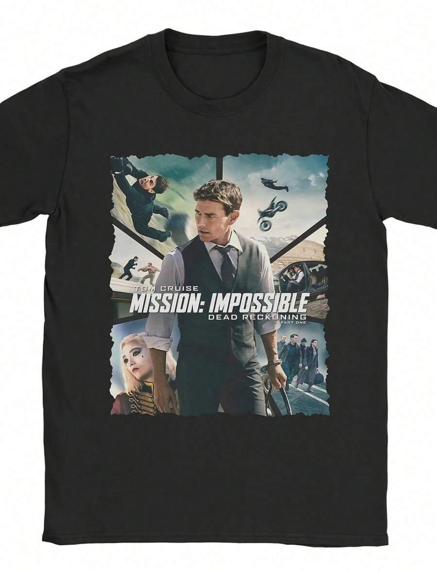 180g Pure Cotton Men T-Shirts Mission Impossibleie Pure Cotton Tee Shirt Short Sleeve Tom Cruise T Shirt O Neck Clothes - màu đen - Xem 1