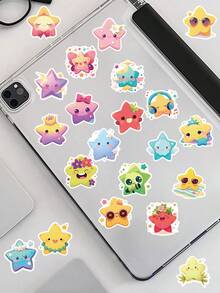 54PCS/110PCS Soft & Cute Star Stickers With Various Expressions. Features Decorative Details Like Floral Wreaths, Hats, And Glasses In Soft, Vibrant Colors. Perfect For Decorating Journals, Laptops, Phone Cases, Water Bottles, And Stationery. - Multicolor - View 5