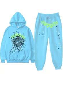 SP5DER Letter Print Unisex Two-Piece Set Hoodie Printed Sweatshirt Letter Sports Casual Jogger Pants Long Pants - Style - View 8