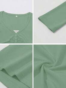 Women's T-Shirt Y2K Fall Clothes Casual Daily Sexy Solid Color Lace Contrasting Color Slim Long Sleeve V-Neck Top - Bean Green - 查看 9
