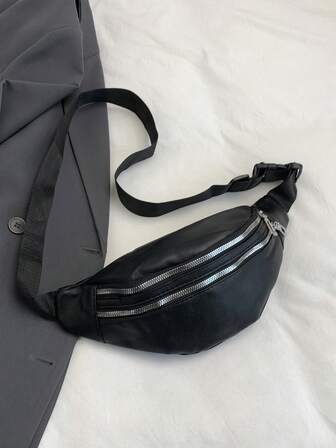 Kadınlar İçin Rahat Düz Renk Fermuarlı Bel Çantası