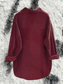 Chemise décontractée pour petites femmes, blouse décontractée d'automne pour dames, couleur unie, devant court, dos long - Rouge foncé - Voir 3