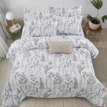 3 Pieces White Comforter Set Queen King Size, Blue Leaves Bed In A Bag Comforter Set, Soft Lightweight Bedding Sheet Set (1 Comforter, 2 Pillowcases),Wedding Items,Valentines Day Home Bed Room Decor,Mothers Day Gift,All Season - 白色 - 查看 2