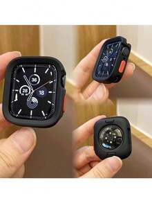 2 piezas Correas de reloj deportivas de silicona negra unisex, muñequera suave y ajustable, transpirable y con cobertura completa protectora de la caja del reloj, compatible con Apple Watch 40/41/42/44/45/46/49mm, Series Ultra/SE/11/10/9/8/7/6/5/4, accesorio para smartwatch