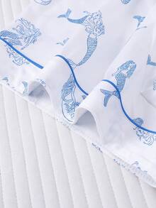 Bộ đồ ngủ nữ 2 món mùa xuân/hè, họa tiết nàng tiên cá dễ thương, áo tay ngắn cổ bẻ thoải mái và quần short cạp chun, thích hợp cho các bữa tiệc, hoạt động ngoài trời và mặc ở nhà. - Màu xanh lam - Xem 9