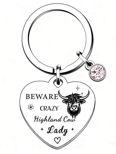 Funny Highland Cow Keychain Gift, Animal Lover Gift, Beware Of Crazy Highland Cow Lady, Highland Cow Lover Gift, Women's Casual Party Cute Elegant Stainless Steel Party
