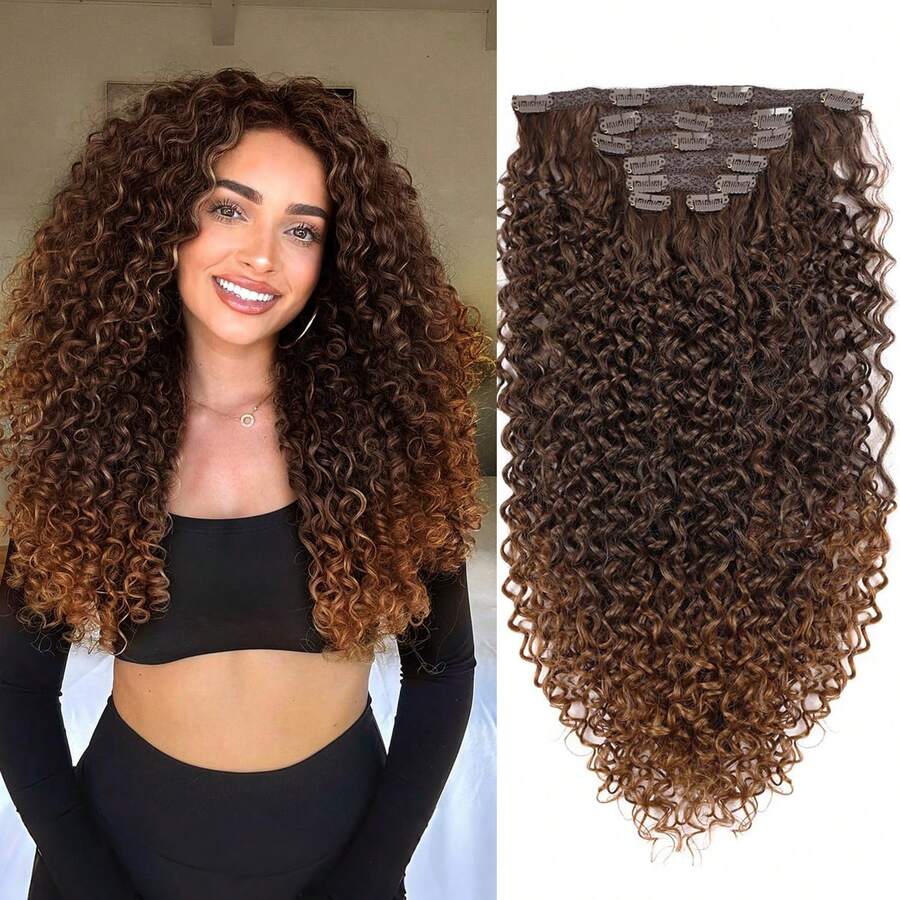 18/20/24/26 Inch Kinky Curly Clip In Hair Extensions, Double Weft Full Head Japanese Heat Resistance Fiber Synthetic Curly Hair Extensions For Women 7pieces - Multicolor - View 1