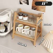 2-Tier Wooden Shelving Unit - Modern Vintage Cream Color, Trapezoidal Storage Rack For Dorms, Bedrooms, Offices, And Kitchens, Ideal For Coffee Mugs And More. - Apricot - View 3