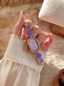 1pc New Fashion Women's Watch, Elegant Triangular Dial, Business Quartz Watch, Suitable For Daily Life, Parties And Banquets - 紫色 - 查看 2