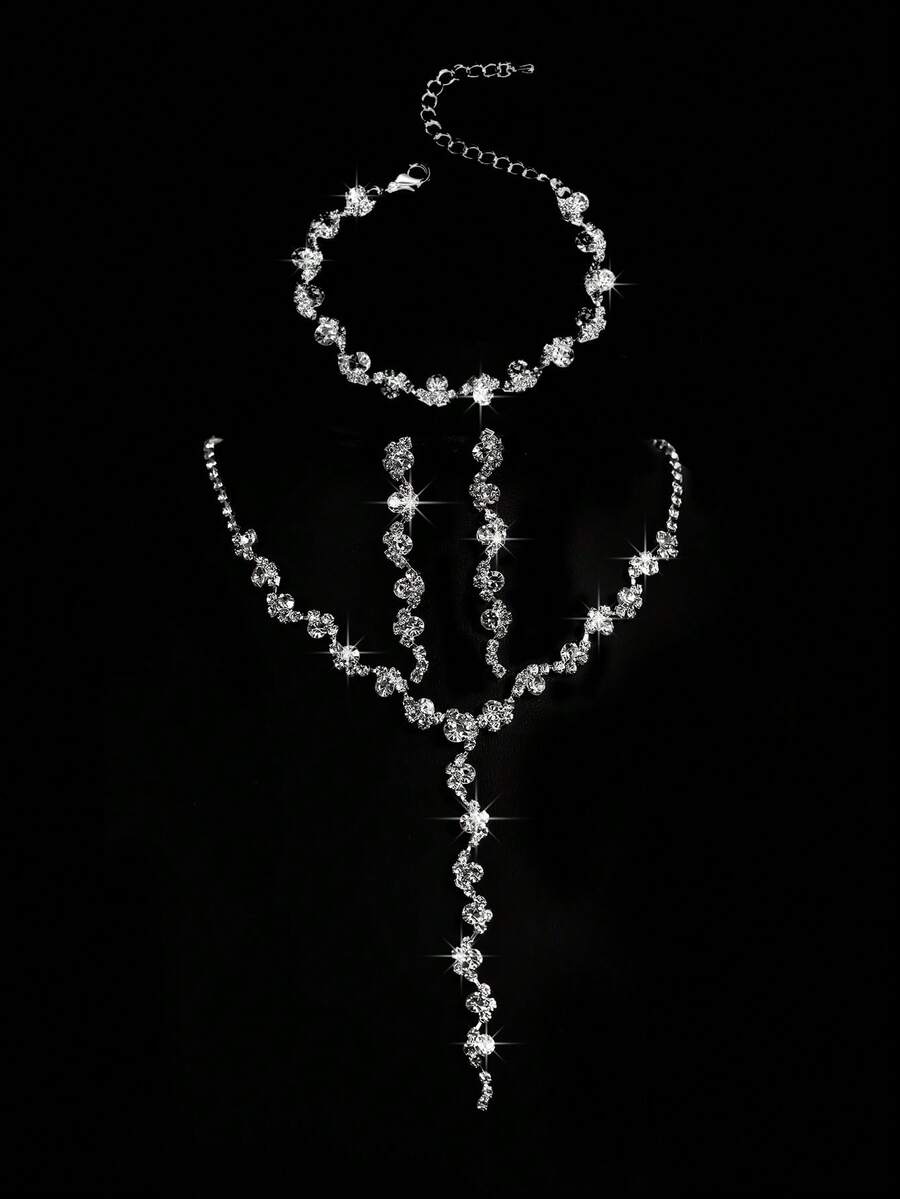 女士珠宝套装 - 优雅奢华的情人节礼物：镶钻项链和手链套装，适合搭配晚礼服、婚礼、派对、浪漫校园惊喜、生日礼物 - 彩色 - 查看 1