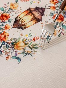 1pc Beige Tablecloth, Bohemian Style With Gold Moon, Stars, Lanterns And Floral Pattern, Washable, Rectangular Tablecloth For Dining Table, Coffee Table, Suitable For Home, Kitchen, Dining Room, Living Room, Meals, Gatherings, Parties, Themed Celebrations, Islamic Holidays Decor, Gifts - Multicolor - View 9