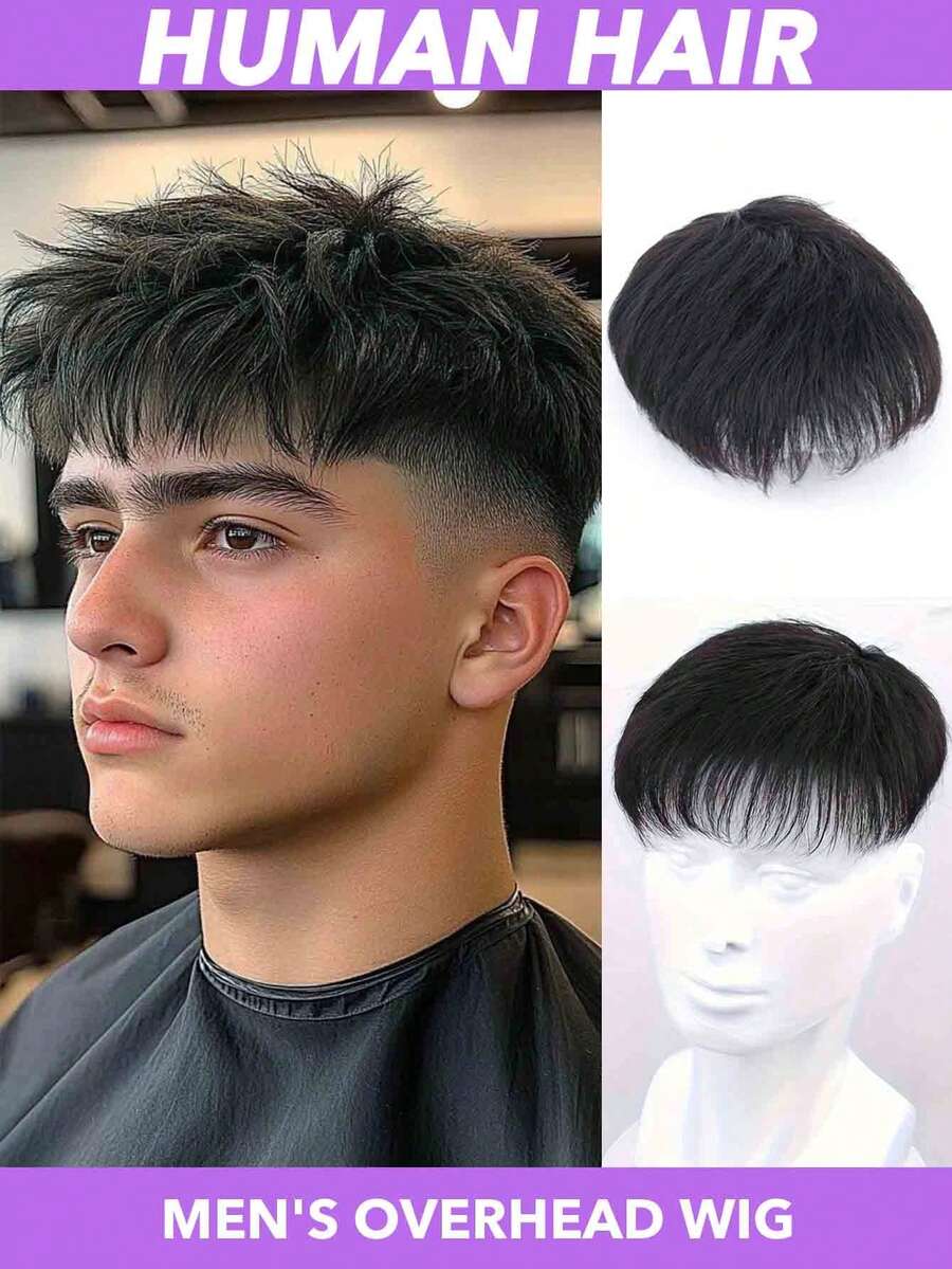 1 件装男士真人发短寸头假发 - 13x18 厘米，自然黑色，透明 PU 材质，隐形假发，适合头发稀疏人士，直发假发片，适合所有男士，脱发解决方案 | 自然逼真假发 | 柔韧 PU 材质