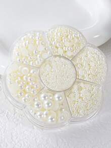 2000 buc/cutie perle argintii pentru unghii, decor pentru unghii, cutie cu flori de prun, perle semirotunde, accesorii DIY pentru unghii, dimensiuni asortate