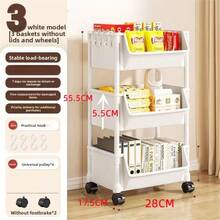 1pc New Thickened Small Trolley Storage Rack, Household Snack Floor-Standing Multi-Layer Living Room Storage Bookshelf, Mobile Kitchen Fruit & Vegetable Basket Shelf, Also Suitable For Kitchen Storage - Multicolor - View 3