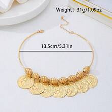 1件时尚硬币吊坠项链，适合女性日常和派对佩戴 - 金色 - 查看 5