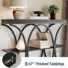 Mesas de Consola estrechas de 39 Pulgadas para Entrada, Mesa de sofá Industrial de 3 Niveles con Base Redonda de Metal y estantes de Almacenamiento para Sala de Estar, Pasillo, vestíbulo - Gris - Ver 3