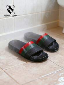 [Spring/Summer New] Men's Sports Slippers, Thick & Durable EVA Sole, Black/Red/Green Fashionable Colors, Plus Size Non-Slip Slides, 2CM Heel Height, Size 36-50, Slip-On House Slippers, Shower Shoes, Indoor Sandals, Extremely Comfortable, Lightweight, Non-Slip, Suitable For Summer Casual, Outdoor, Beach And Vacation. - Black - View 4