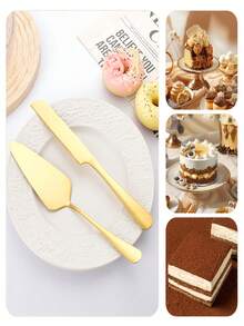 1件/2件镀金不锈钢蛋糕铲，婚礼蛋糕切割套装，高级蛋糕切割套装，精致刀齿铲，家用三角带齿铲，加厚长柄烘焙披萨铲 - 彩色 - 查看 6