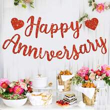 1set Happy Anniversary Flag Pulling, Valentine's Day Commemorative Wedding Anniversary Birthday Party Decorative Banner - Multicolor - View 5