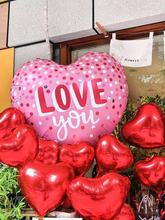 1/6pcs - 63 Inch Pink Polka Dot Heart Shaped "Love You" Foil Balloons - Giant Pink Heart Balloons & 18 Inch Heart Shaped Balloons, For Birthday, Wedding, Valentine's Day Celebration, Proposal, Anniversary, Confession, Singles Party, Wedding Room Party, Romantic Decoration