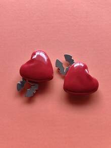 1pc/2pcs Elegant Heart Geometric Pattern Button Set, Shirt Button Set, Clip Button Set, Fashionable Crystal Cufflink Set, Suitable For Tuxedo And Wedding Dress Decoration - Red - View 3