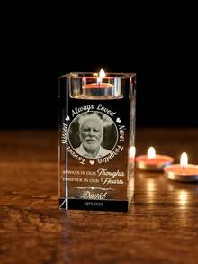 Personalized Crystal Candle Holder, Memorial Gift For Deceased Loved Ones, Customized Photo Gift For Parents, Condolence Gift, Personalized Home Decor Gift, Angel Wings (7 Designs) - Multicolor - View 17