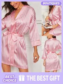 Valentine's Day Gift Women's Nightgown Women's V-Neck Satin Nightgowns For Women Silk Sleepwear 3/4 Sleeve V-Neck Nightshirts(S/M/L/XL) Valentine's Day - 粉色 - 查看 1