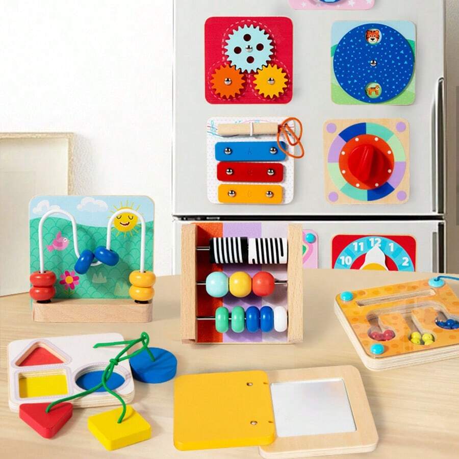 Wooden Busy Module Magnetic Fridge Game For Children's Cognitive Hand-Eye Coordination Training Puzzle Toy Decoration Christmas Gift;