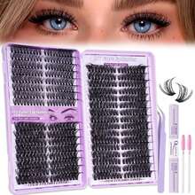 592 Pcs Lash Clusters Kit, Eyelashes Clusters Kit 8-18mm Individual Natural Lash Extension Kit D Curl Fluffy Wispy False Eyelashes (40D+60D+80D New, With Bond & Seal,Tweezers Brush) - màu đen - Xem 9