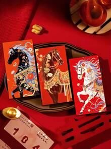 12pcs/Set 6pcs/Set 2026 Chinese New Year Red Envelopes, Matte Hard Paper, Burgundy Color, Suitable For Various Occasions During Spring Festival. Can Be Used For New Year Decoration, Valentine's Day, Spring Festival Red Packets, New Year Gifts, Birthday Gifts. Best Choice! Large Chinese New Year Red Packets - Year Of The Horse Lucky Money Pouch