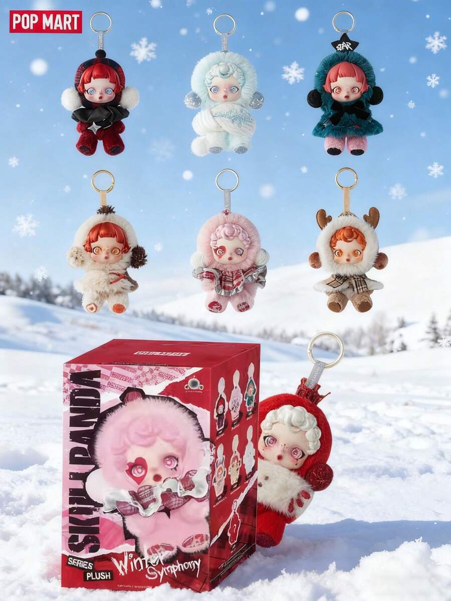 POP MART SKULLPANDA Winter Symphony Series Plush Keychain Blind Box Cute Doll Pendant Valentine's Day Gift Bag Charm Collectible Toy - White - View 1