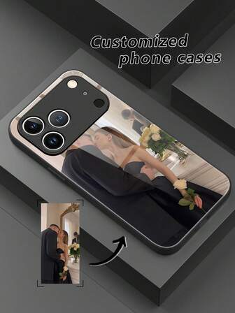 1 pieza Funda de teléfono de vidrio templado pintado con metal personalizable con foto de pareja/familia, compatible con Samsung S24 Ultra/S25 Ultra y Apple 17 ProMax/16 ProMax/15 Pro/14 Plus/13 Pro/12 Pro Max/11/XsMax/8/7/6 Plus, diseñada con tu propia foto (selfie/familia/mascota/amigo), regalo del amor de madre