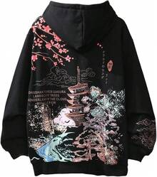 SHINsuke Men Women Japanese Anime Hoodie Y2K Harajuku Sakura Sweatshirt Korean Long Sleeve Fleece Pullover Tops Clothes - 彩色 - 查看 3