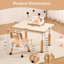 Techigher Kids Table And 4 Chairs Set, Height Adjustable Toddler Table And Chair Set With Graffiti Desktop, Children Multi-Activity Table For Ages 2-8 - Wood Color - View 3