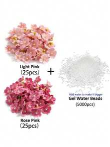 50pcs Artificial Cherry Blossoms And 5000pcs Water Beads Set, For Vase Decor, Vase Filler, Floating Candle Center Decor, DIY Wedding Decor, Valentine's Day Decor, Theme Party, Bar & Restaurant Decor, Home Decor, Room Decor, Glass Vase Decor