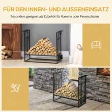 HOMCOM Log Rack With Fireplace Accessories, 75 X 30 X 60 Cm, Black Steel, Storage For Firewood And Fireplace Accessories - Black - View 6